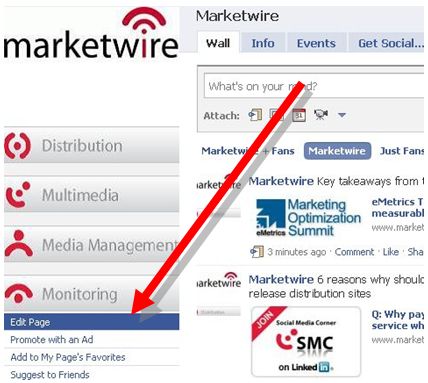  “Edit Page” under your Facebook page logo/avatar located on your wall.