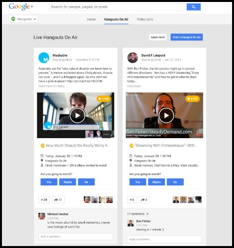 google+ hangouts on air tab