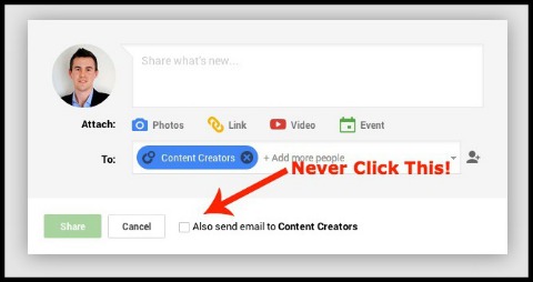 send email option on google+ post