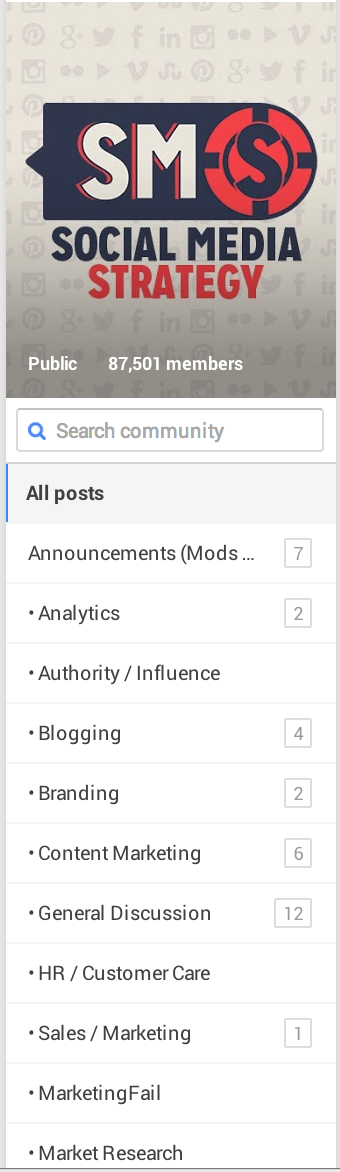 google+ discussion category list