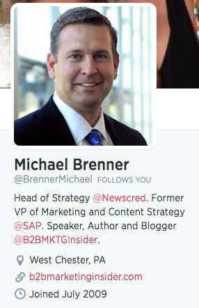 twitter profile bio of michael brenner