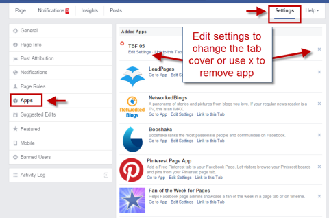 editing installed facebook apps