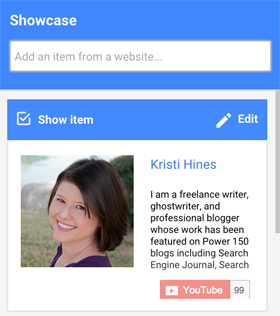 showcasing website bio item on google+ hangouts
