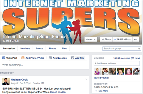 internet marketing super friends facebook group