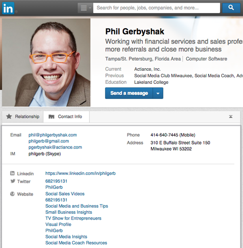 phil gerbyshak linkedin contact tab