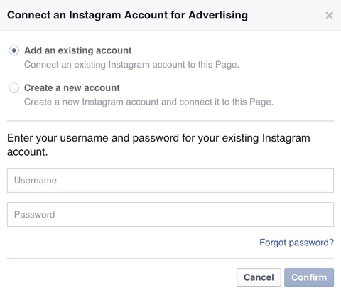 connecting instagram account to facebook