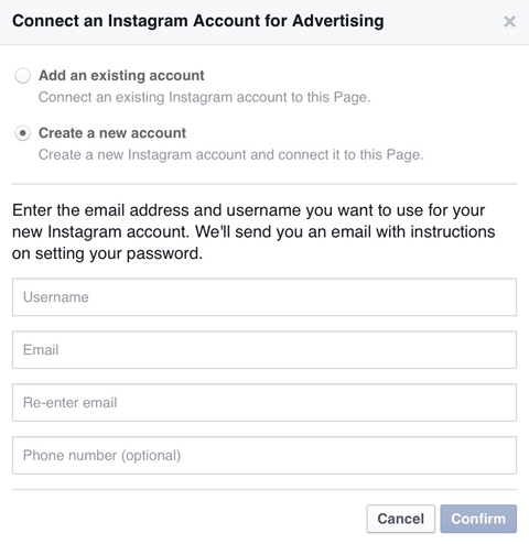 create new instagram account in facebook