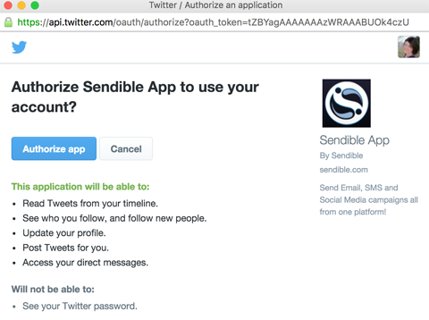authorize account access to sendible