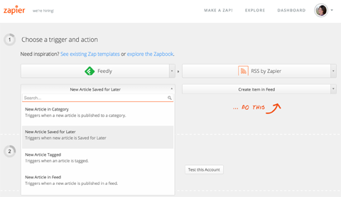 choose a trigger action in zapier