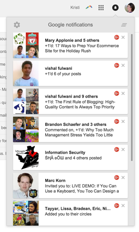 notifications for google+ actions