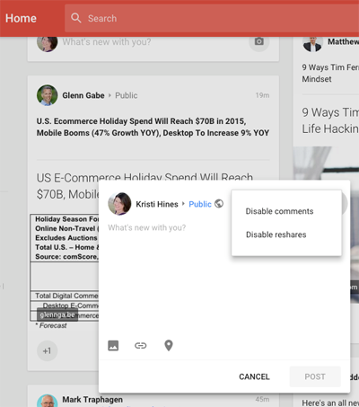 new google plus update comment and share options
