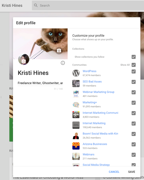 new google plus profile edit options