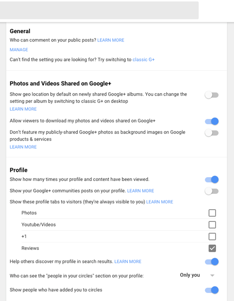 new google plus profile settings