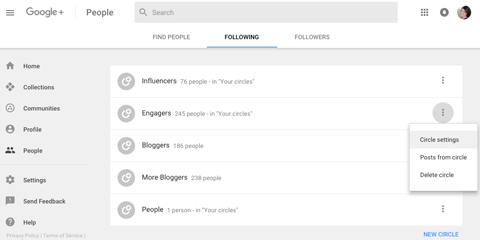 new google plus circle settings access