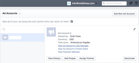 ad account info in business manager