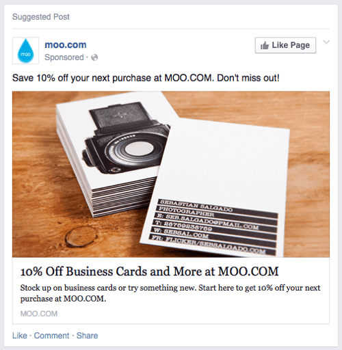 moo cards facebook ad example 2