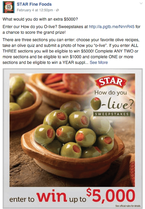 star olives facebook contest post