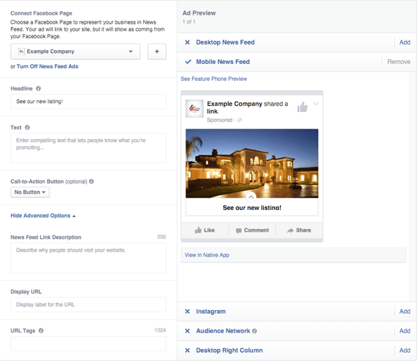 facebook canvas ad delivery options