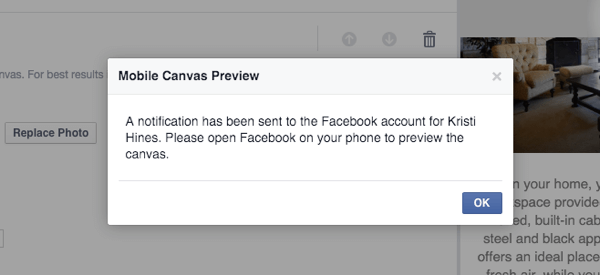 facebook canvas preview notification