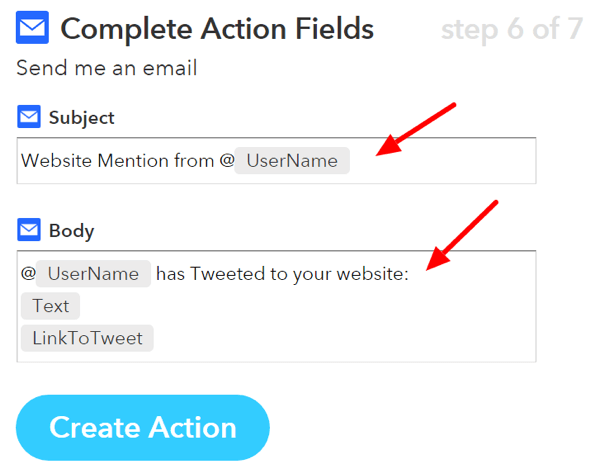 ifttt complete action fields