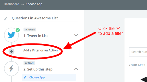 zapier add filter button