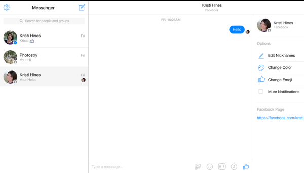 facebook messenger screen on desktop browser