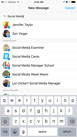 facebook messenger for business search