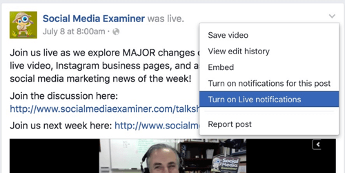 facebook live notifications