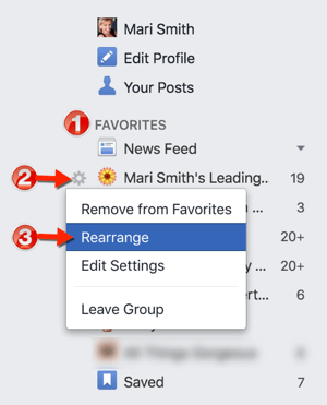 facebook rearrange favorites