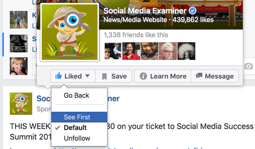select see first from facebook news feed