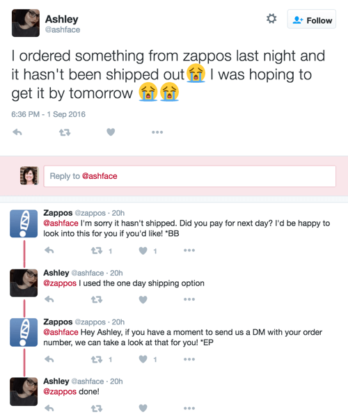 zappos customer service tweet
