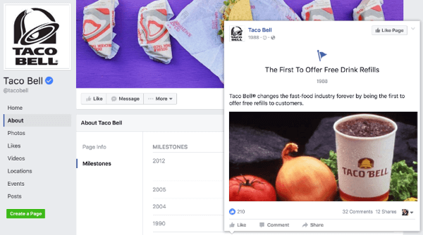 taco bell facebook page milestone