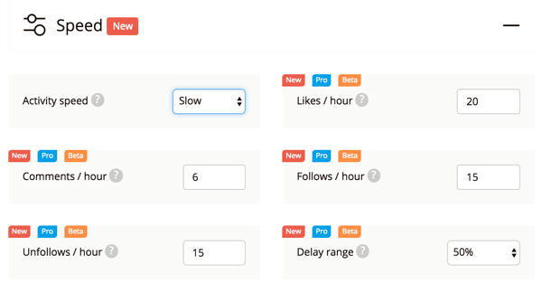 example of instagress engagment automation speed settings