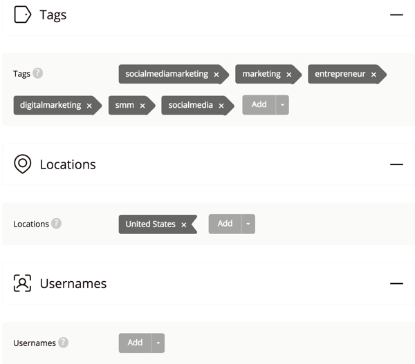 example of instagress targeting details settings