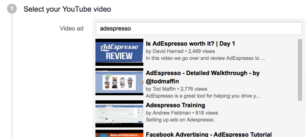 search for your ad video by keyword or url