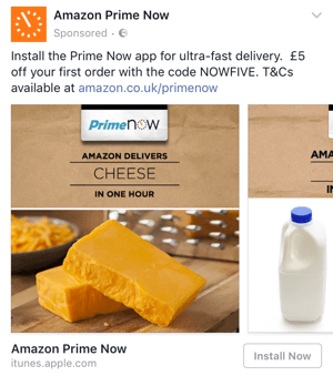 amazon prime targeted facebook offer with discount