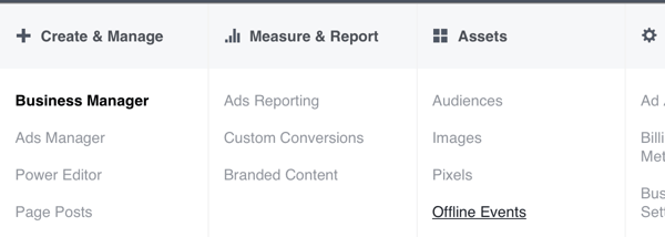 Click Offline Events under the Assets tab in Business Manager.