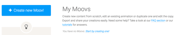 Click the Create New Moov button to get started with Moovly.