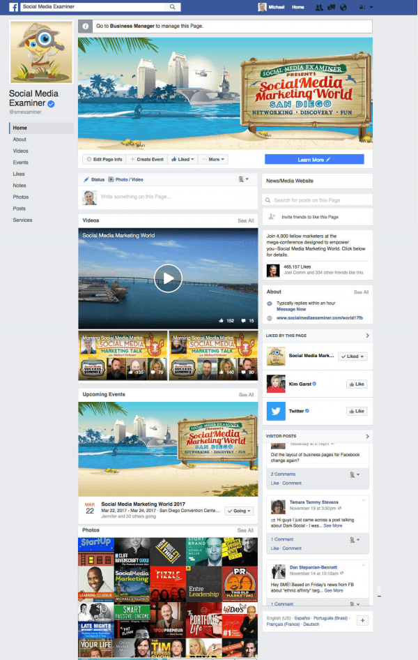 Social Media Examiner noted the rollout of a new Facebook Page layout for desktop users.