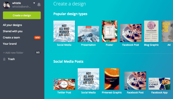 Select a design type in Canva.