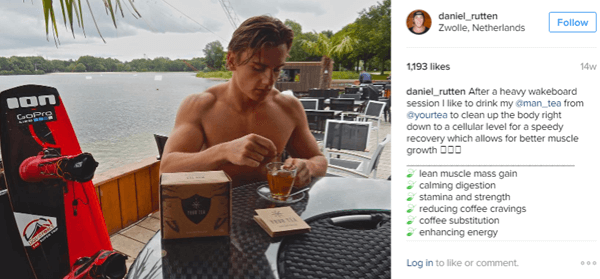 Athlete Daniel Rutten poses with Man Tea and highlights the benefits for his Instagram followers.
