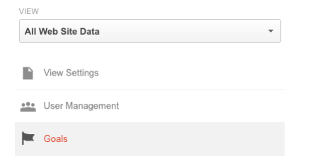On the Admin tab in Google Analytics, look for the View section and then click the Goals option below that.