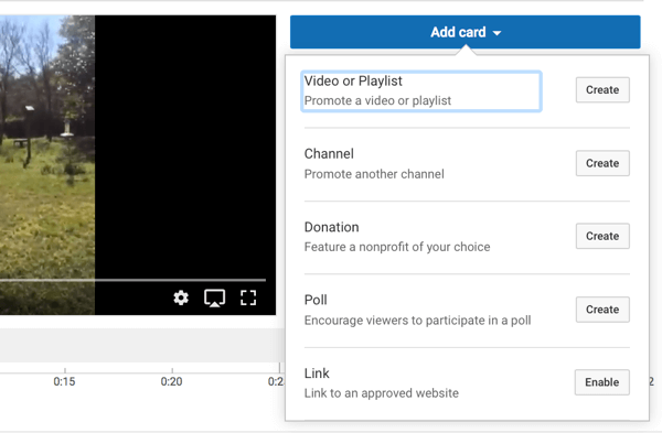 You can choose from five types of YouTube cards.