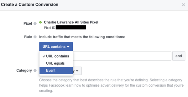 Create event-based custom conversions in your Facebook Ads Manager.