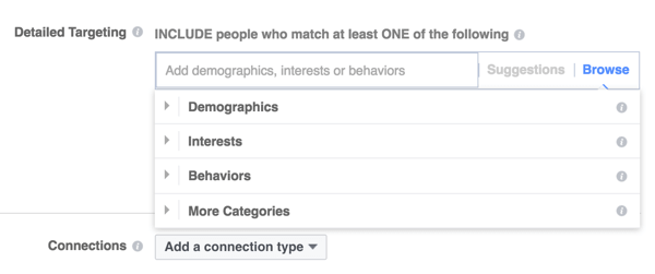 Facebook offers three main targeting categories.