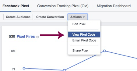 Click View Pixel Code to access your unique Facebook pixel.