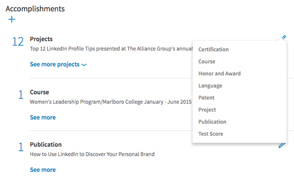 Add accomplishments to your LinkedIn profile in this new section.