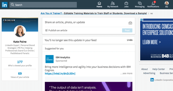 This is the redesigned LinkedIn home page on desktop.