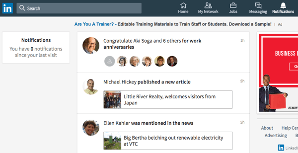 Easily review and respond to LinkedIn notifications, which are now in their own section.