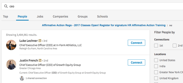 LinkedIn has changed the search functionality in the new design.